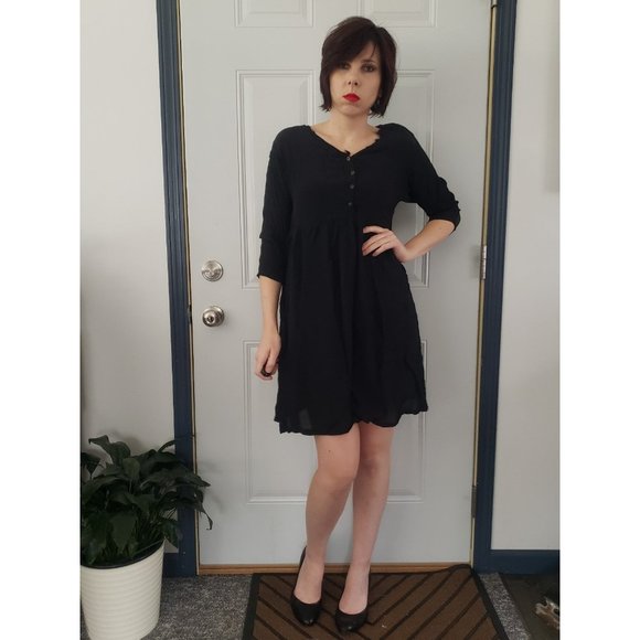 90s Black Rayon Babydoll Dress‎ - Picture 1 of 5